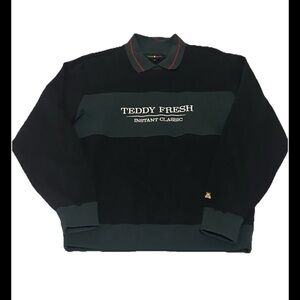 Teddy Fresh Colorblock Polo Shirt Mens Small Embroidered Relaxed Fit Black Green